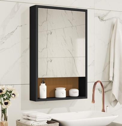 Imagem de Armário Banheiro Aéreo 1 Porta Espelho Preto Nature Gaia