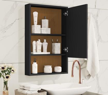 Imagem de Armário Banheiro Aéreo 1 Porta Espelho Preto Nature Gaia