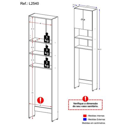 Imagem de Armário Banheiro p/ Vaso Sanitário 2 ptas Aspen Multimóveis
