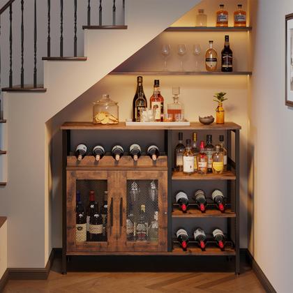 Imagem de Armário Bar para Vinho X-cosrack Marrom Rústico com Porta de Tela 96x34x79 cm