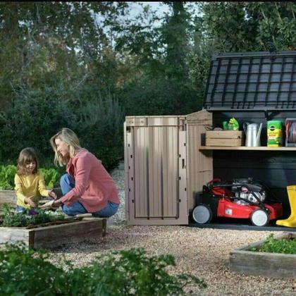 Imagem de Armário Baú Depósito 880l Multiuso Externo Store Midi Modular Bege e Marrom Keter