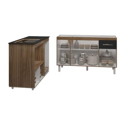 Imagem de Armário Camila Cozinha Gabinete de Pia 140 cm e Balcão para Cooktop 4 Bocas e Forno ou Microondas Alana Savana Preto