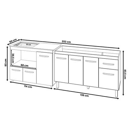 Imagem de Armário Camila Cozinha Gabinete de Pia 140 cm e Balcão para Cooktop 4 Bocas e Forno ou Microondas Alana Savana Preto