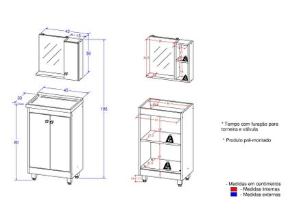 Imagem de Armário Conjunto de Banheiro com Gabinete, Cuba e Espelheira 2 Portas Lima 45 cm