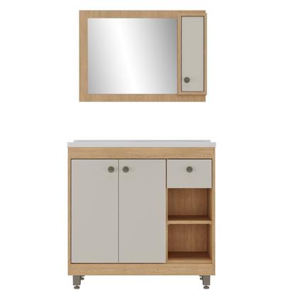 Imagem de Armário Conjunto de Banheiro com Gabinete, Cuba e Espelheira 3 Portas 80 cm Marrom/Carvalho Nature/a