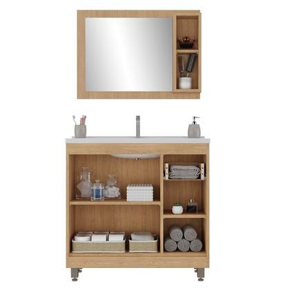 Imagem de Armário Conjunto de Banheiro com Gabinete, Cuba e Espelheira 3 Portas 80 cm