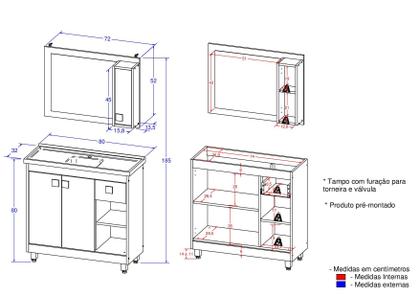 Imagem de Armário Conjunto de Banheiro com Gabinete, Cuba e Espelheira 3 Portas Viena 80 cm