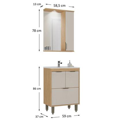 Imagem de Armário Conjunto de Banheiro com Gabinete, Cuba e Espelheira e LED 60 cm