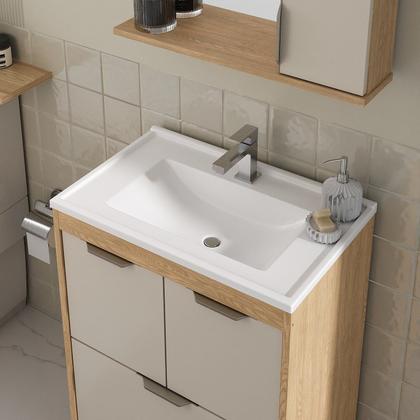 Imagem de Armário Conjunto de Banheiro com Gabinete, Cuba e Espelheira e LED 60 cm