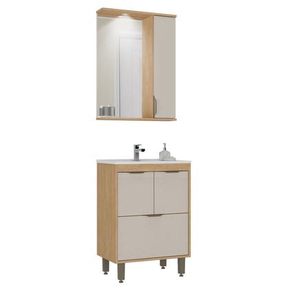 Imagem de Armário Conjunto de Banheiro com Gabinete, Cuba e Espelheira e LED 60 cm