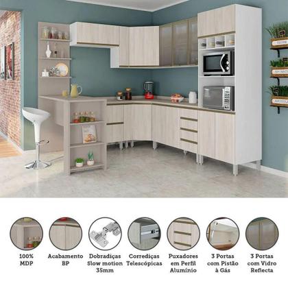 Imagem de Armário Cozinha 10 Pçs Vidro Tampo Bancada Pérola, Branco