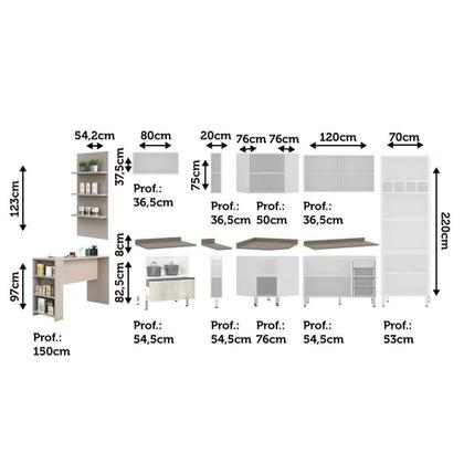 Imagem de Armário Cozinha 10 Pçs Vidro Tampo Bancada Pérola, Branco