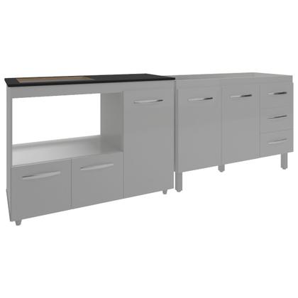 Imagem de Armário Cozinha Balcão Gabinete de Pia 120 cm Bruna e Balcão Alana para Fogão Cooktop 4 Bocas e Forno Branco