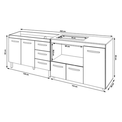 Imagem de Armário Cozinha Balcão Gabinete de Pia 120 cm Bruna e Balcão Alana para Fogão Cooktop 4 Bocas e Forno Branco