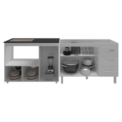 Imagem de Armário Cozinha Balcão Gabinete de Pia 120 cm Bruna e Balcão Alana para Fogão Cooktop 4 Bocas e Forno Branco