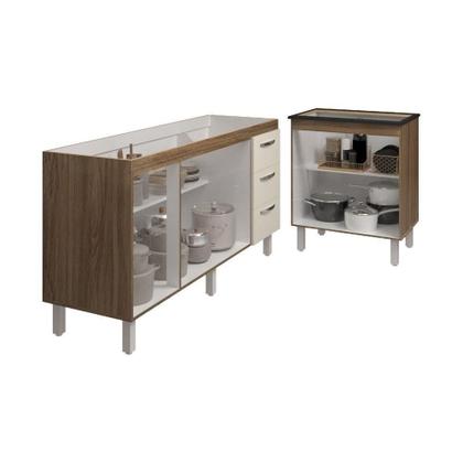 Imagem de Armário Cozinha Balcão Gabinete De Pia 160 Cm Estela E Balcão Fran Para Fogão Cooktop 5 Bocas Savana Off White