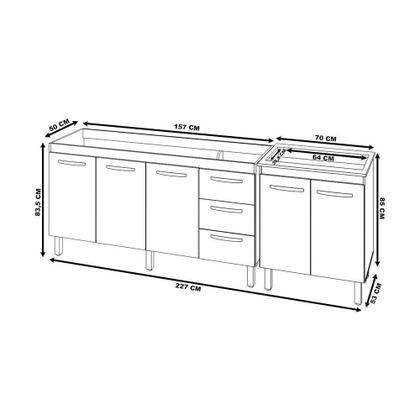 Imagem de Armário Cozinha Balcão Gabinete De Pia 160 Cm Estela E Balcão Fran Para Fogão Cooktop 5 Bocas Savana Preto