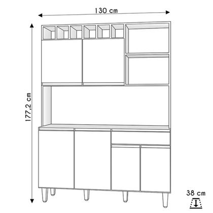 Imagem de Armário Cozinha Compacta 6 Portas Alice 130cm Amendoa Preto AJL Móveis