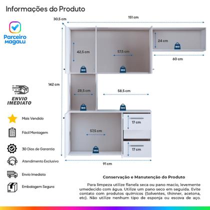 Imagem de Armário Cozinha Compacta Completa 5 Portas 2 Gavetas com Nicho para Microondas e Geladeira Móveis Bonatto