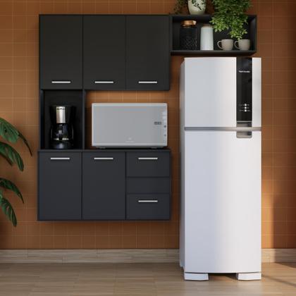 Imagem de Armário Cozinha Compacta Completa 5 Portas 2 Gavetas com Nicho para Microondas e Geladeira Móveis Bonatto
