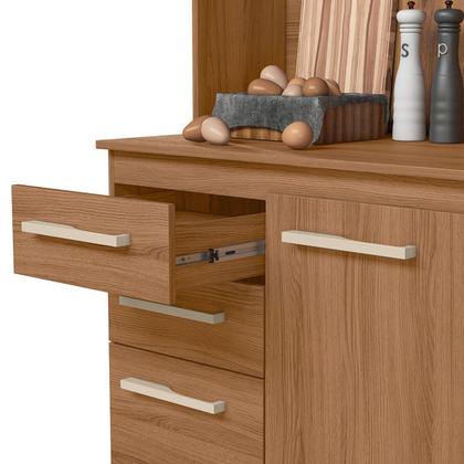 Imagem de Armário Cozinha Compacta MDF 7 Portas 3 Gavetas Balcão P/ Pia Espaço P/ Forno E Microondas Pés C/ Regulagem Piatã