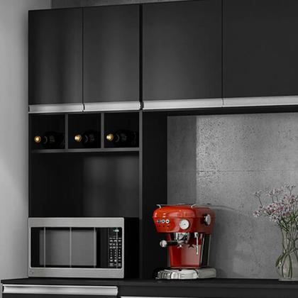 Imagem de Armário Cozinha Compacto 5 Peças Com Tampo 280cm Parede Natalie Preto ÉdeCasaMóveis