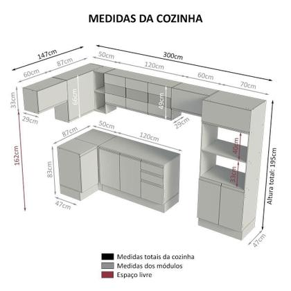Imagem de Armário Cozinha Completo 100% MDF 447cm Branco/Rústico/Crema