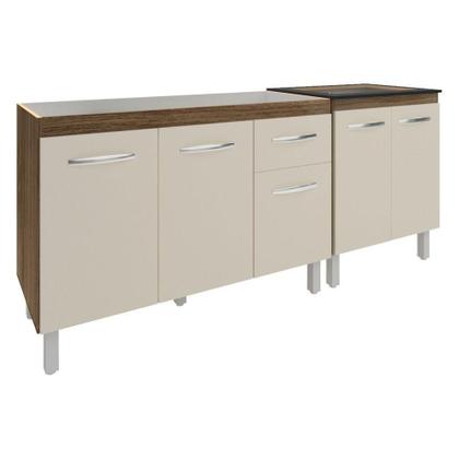 Imagem de Armário Cozinha Gabinete Pia De 120 Cm Aline E Balcão Fran Para Cooktop 4 Bocas Savana Off White