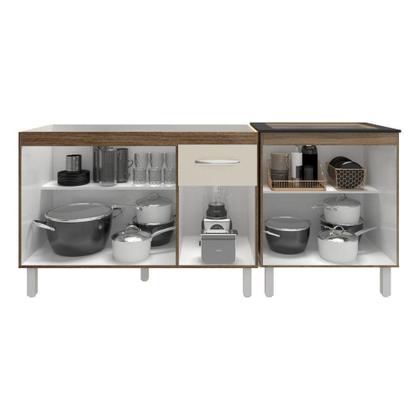 Imagem de Armário Cozinha Gabinete Pia De 120 Cm Aline E Balcão Fran Para Cooktop 4 Bocas Savana Off White