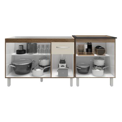 Imagem de Armário Cozinha Gabinete Pia de 120 cm Aline e Balcão Fran para Cooktop 5 Bocas Savana Off White