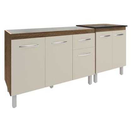 Imagem de Armário Cozinha Gabinete Pia de 120 cm Aline e Balcão Fran para Cooktop 5 Bocas Savana Off White