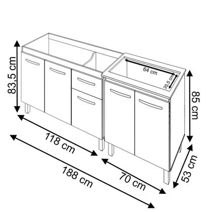Imagem de Armário Cozinha Gabinete Pia de 120 cm Aline e Balcão Fran para Cooktop 5 Bocas Savana Preto