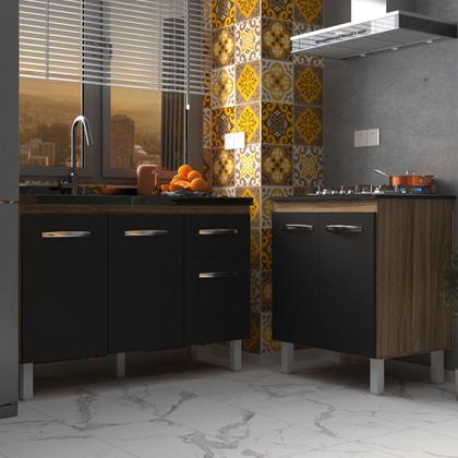 Imagem de Armário Cozinha Gabinete Pia de 120 cm Aline e Balcão Fran para Cooktop 5 Bocas Savana Preto