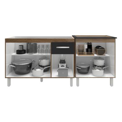 Imagem de Armário Cozinha Gabinete Pia de 120 cm Aline e Balcão Fran para Cooktop 5 Bocas Savana Preto