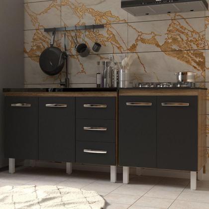Imagem de Armário Cozinha Gabinete Pia De 120 Cm Bruna E Balcão Fran Para Cooktop 5 Bocas Savana Preto