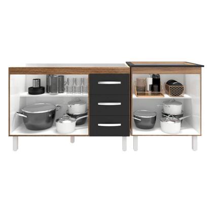 Imagem de Armário Cozinha Gabinete Pia De 120 Cm Bruna E Balcão Fran Para Cooktop 5 Bocas Savana Preto
