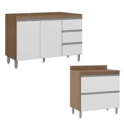 Imagem de Armário Cozinha Kitnet 200x88cm Balcão Cooktop Menu Móveis Branco