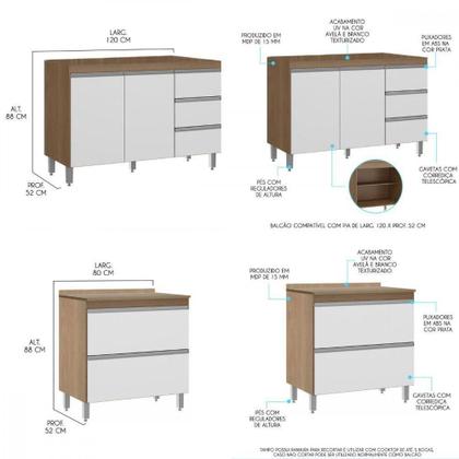 Imagem de Armário Cozinha Kitnet 200x88cm Balcão Cooktop Menu Móveis Branco