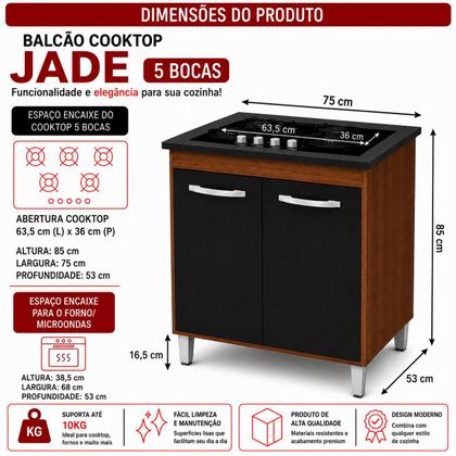 Imagem de Armario Cozinha Para Fogão Cooktop 5 Bocas Com 2 Portas Jade