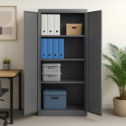 Imagem de Armário de Aço 2 Portas com Prateleira 1,50m e Fechamento com Chave Cor Cinza