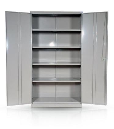 Imagem de Armário de Aço 2 Portas Multiuso com 4 Prateleira PA90 Alt 198cm x Larg 90cm x Prof 40cm e Fechamento com Chave Cor Cinza