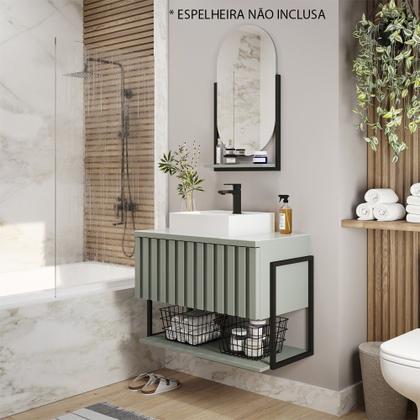 Imagem de Armário De Banheiro 100% MDF 80cm Metalon Com Cuba Havai Mgm Móveis Pistache