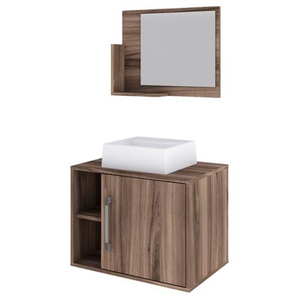 Imagem de Armário de Banheiro com Cuba e Espelho 1 Porta 2 Prateleiras Nogal 13687 - Compace