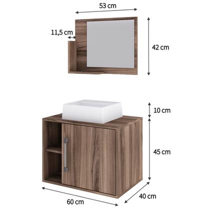 Imagem de Armário de Banheiro com Cuba e Espelho 1 Porta 2 Prateleiras Nogal 13687 - Compace