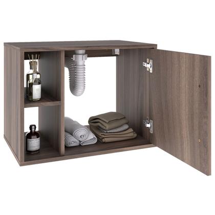 Imagem de Armário de Banheiro com Cuba e Espelho 1 Porta 2 Prateleiras Nogal 13687 - Compace