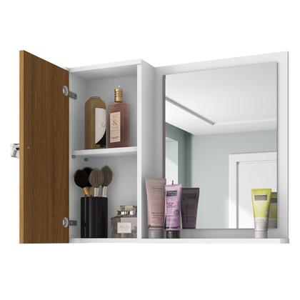 Imagem de Armário de Banheiro Gênova 1 Porta 2 Prateleiras com Espelho Branco - Bechara