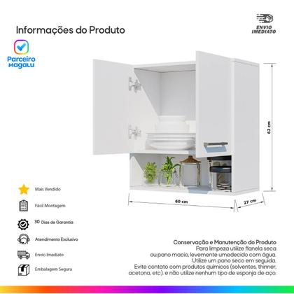 Imagem de Armário de Banheiro Lavanderia 2 Portas Aéreo com Nicho Modular Compacto Móveis Bonatto