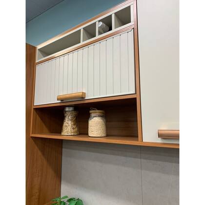 Imagem de Armário de Cozinha 2 Portas 120cm Porta Horizontal Ripada em Aço Nicho Garrafeiro Nápoles Itatiaia B