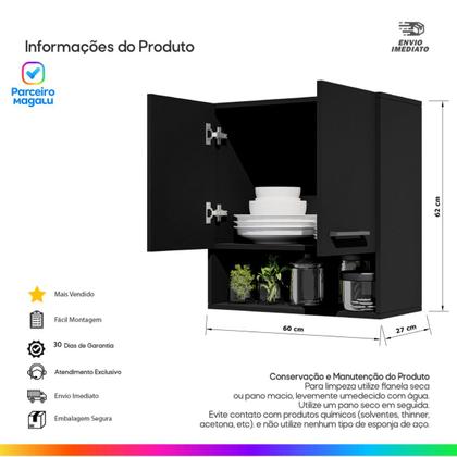 Imagem de Armário de Cozinha 2 Portas Aéreo com Nicho Modular Compacto Móveis Bonatto