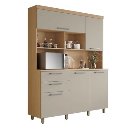 Imagem de Armário de Cozinha 5 Portas 2 Gavetas Nobreza 160cm 100% MDF Cinza/Carvalho/Greige
